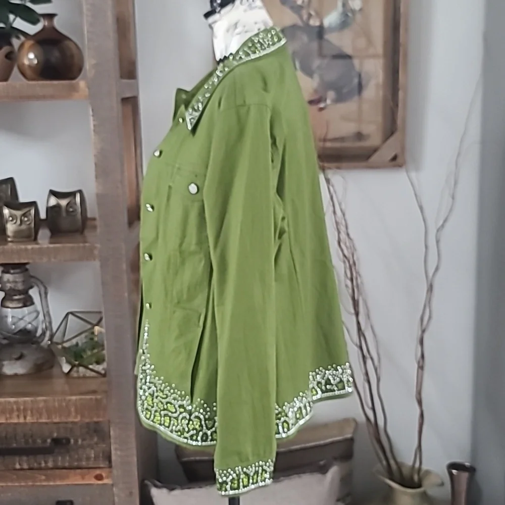 Quacker Factory Embellished Olive Green Women's Jacket & Top Set
